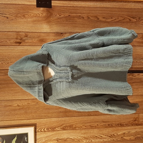 POL Tops - 🦕POL Blue/Teal Balloon-Sleeve Chenille Hooded Sweater (Large)🦕